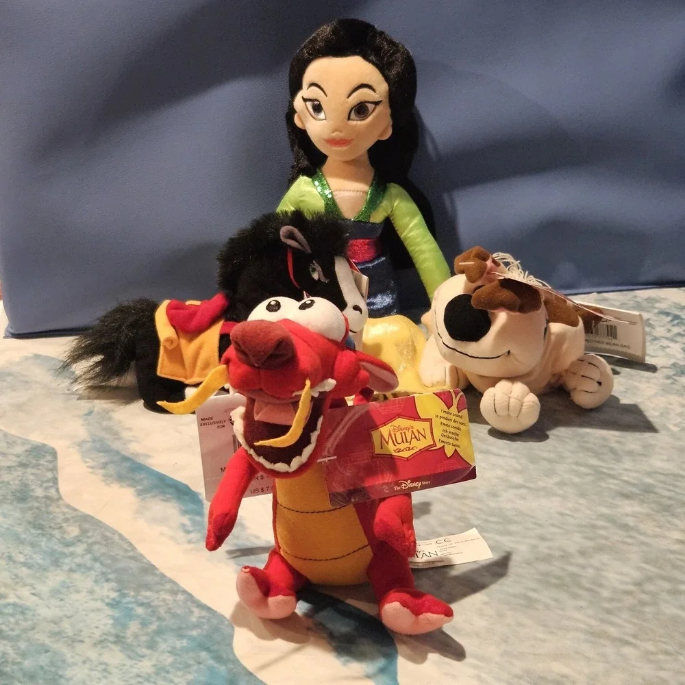 Disney TY Sparkle Mulan Plush Bundle Khan Little Brother Mushu Beanie Hang Tags